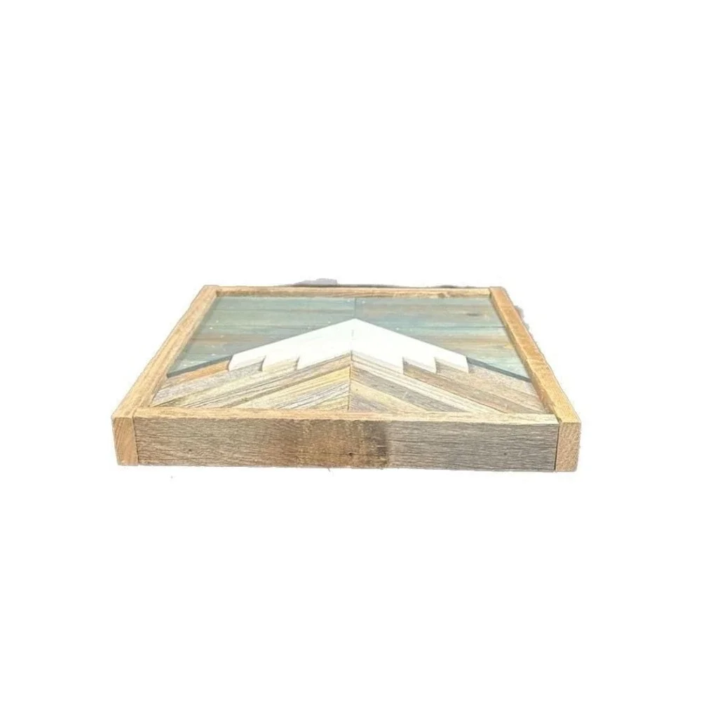 Dusty Square Designs Rustic Reclaimed Mountain Wood Wall Art with Gray Sky